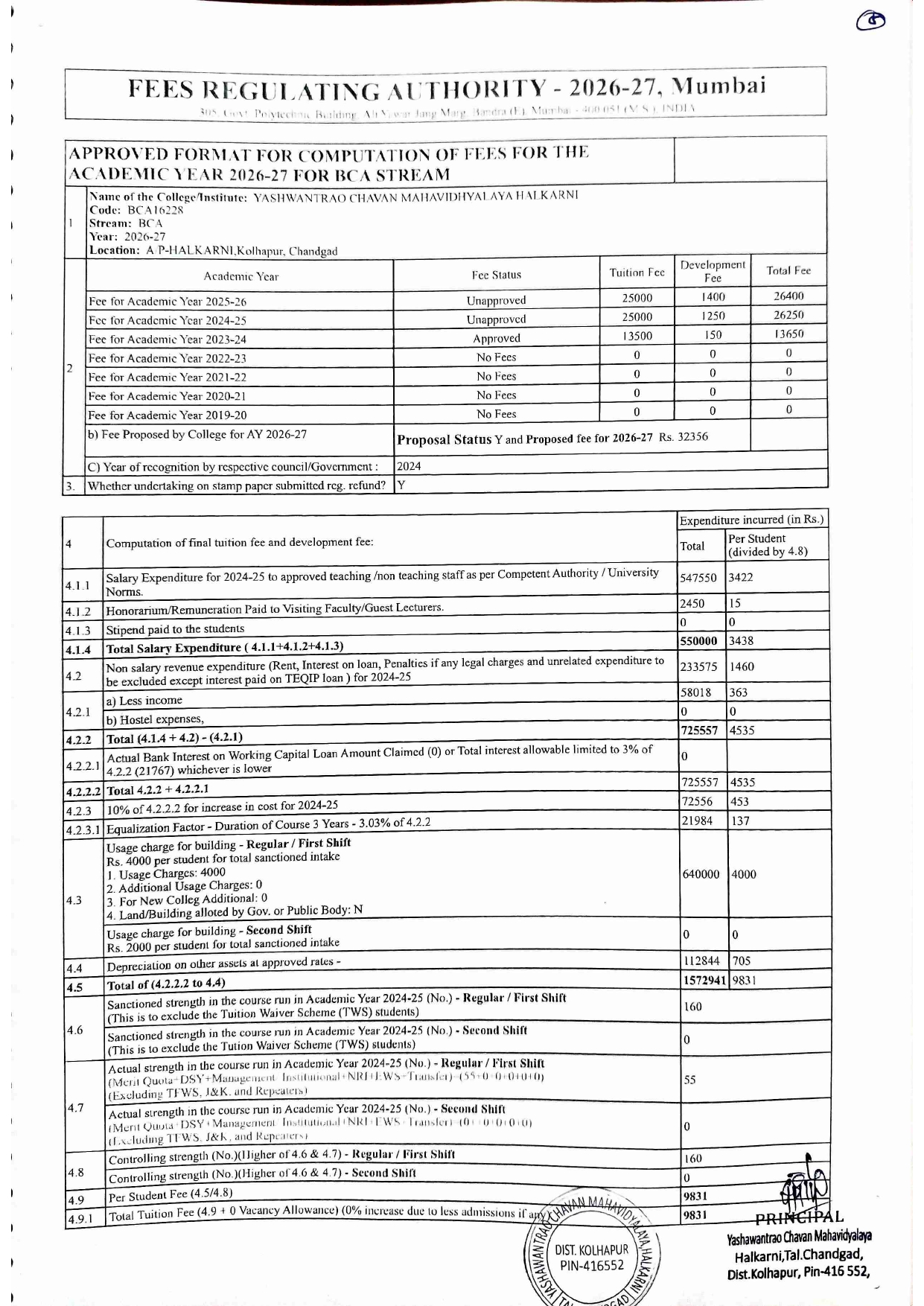 Fee Structure for All Courses